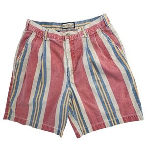 Ruff Hewn‎ Striped Pleated Shorts Mens 29 Red Blue Yellow Vintage Cotton 90s USA